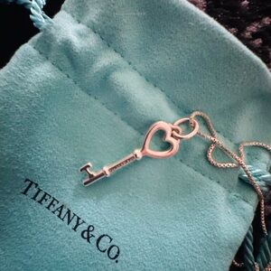 Tiffany & Co. Silver Heart Key Necklace with Blue Pouch